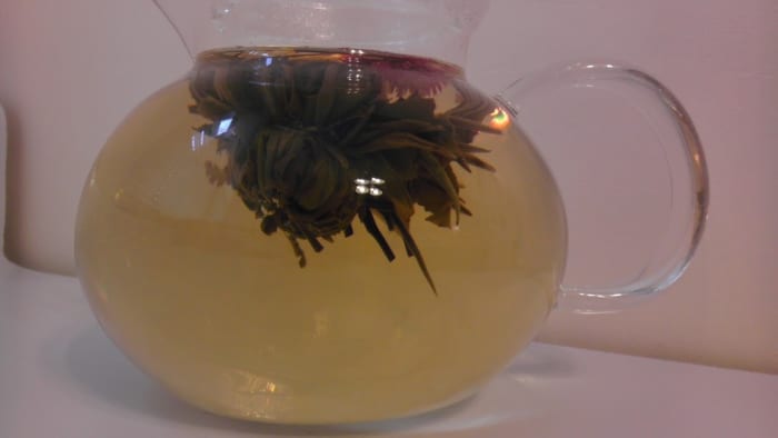 True Love tea, third brewing (the next morning). It does lose some of its visual appeal, but remains tasty.