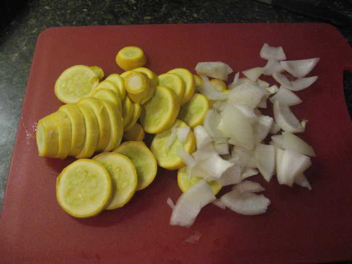 Prepare the squash and onion.
