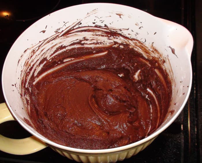 4. The finished dough is more like brownie batter than cookie dough. Once it cools in the fridge it will thicken and harden.