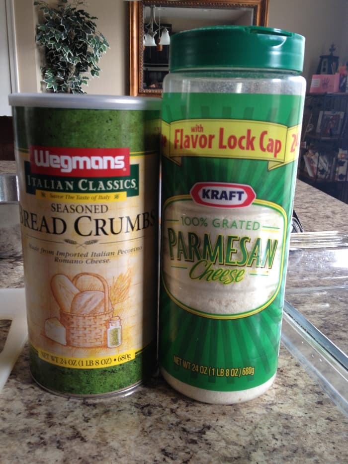 Bread crumbs and Parmesan cheese make up the breading