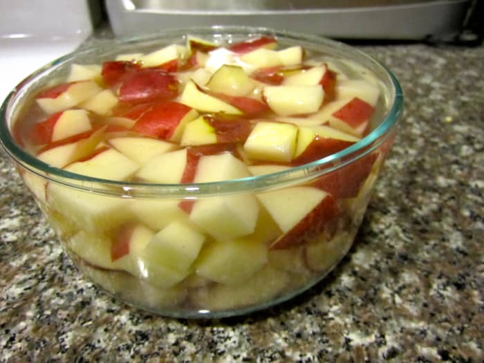 The potatoes sitting in cold water. I had to use a few bowls because the water takes up some space.