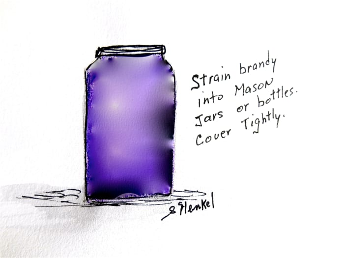After fermentation is complete, strain brandy through cheesecloth into bottles or Mason Jars.