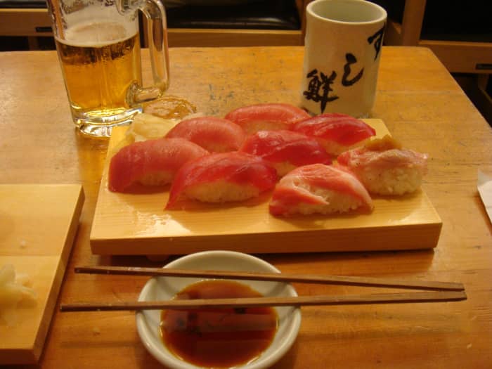 Very nice sushi joint in one of the alleys around the fish market. Never mind the name, never mind the alley. There are plenty like this one!