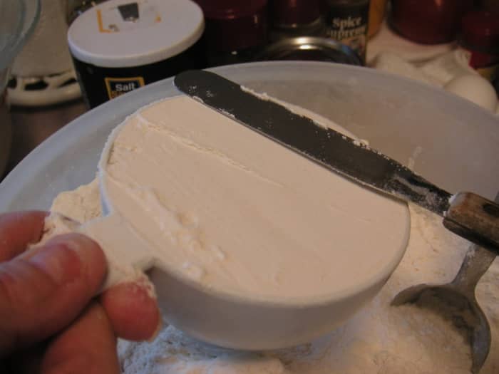 When measuring dry ingredients, use dry measuring cups and level off the top with a straight edge like a knife.