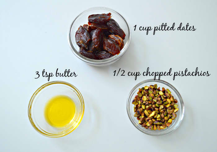 These are the only ingredients you will need to make your Pistachio Date Fudge. Yes, really!