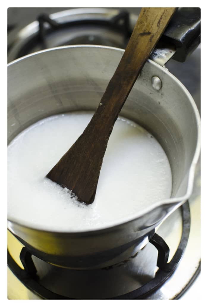 I can't recommend boiling your coconut mix. It might have a negative impact on nutrition, it's uncomfortable to handle and it doesn't extend shelf-life. If necessary, soak in warm water instead.