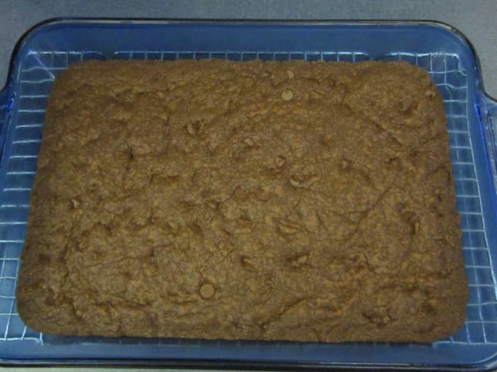 The finished brownies, ready to be topped with powdered sugar or frosting—or be eaten straight out of the pan!