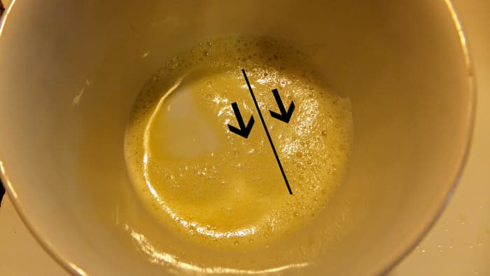 Difficult to see in picture, but the residual fresh scrambled egg on the left was a more golden color compared to the supermarket egg on the right.