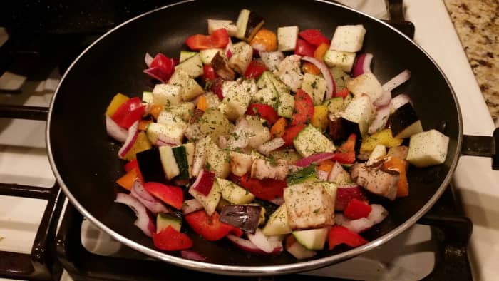 Add the seasonings and mix. Sauté for 10 to 12 minutes on medium-to-low heat.