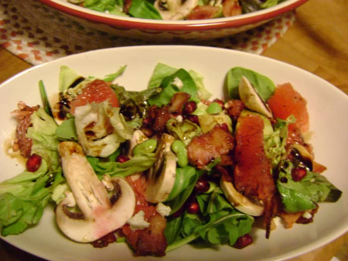 Let your guests drizzle raspberry balsamic on top of their grapefruit avocado pomegranate spinach salad and enjoy.