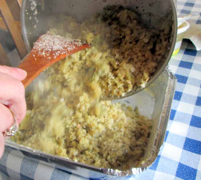 Cooking the rest of the stuffing.