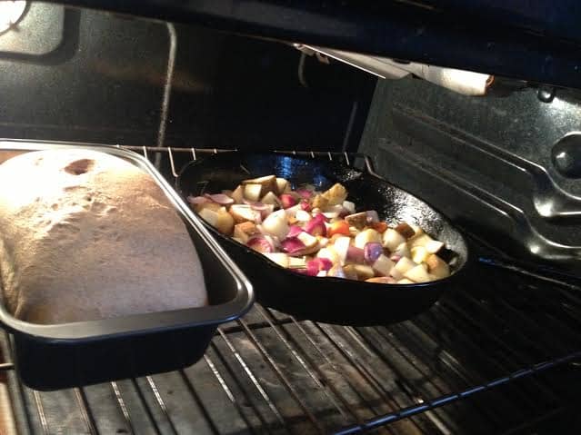 Put the skillet into the preheated oven and allow it to roast for 20 minutes or until the carrots and potatoes are fork-tender.