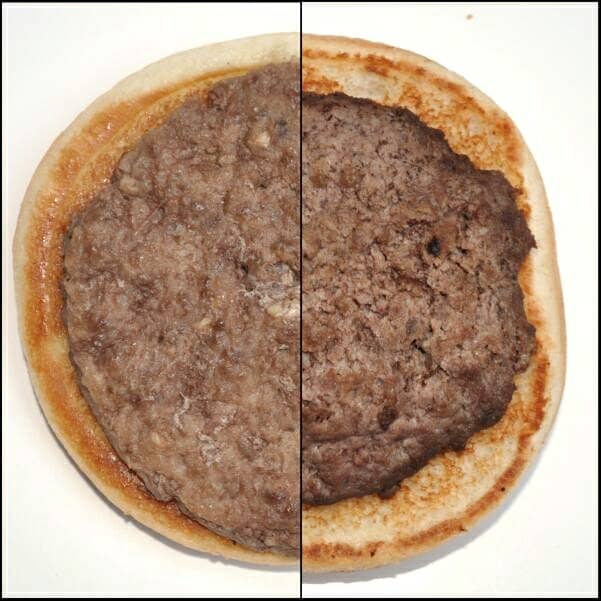 Half an In-N-Out hamburger compared with half of a McDonald's hamburger. Can you guess which is which? ;)