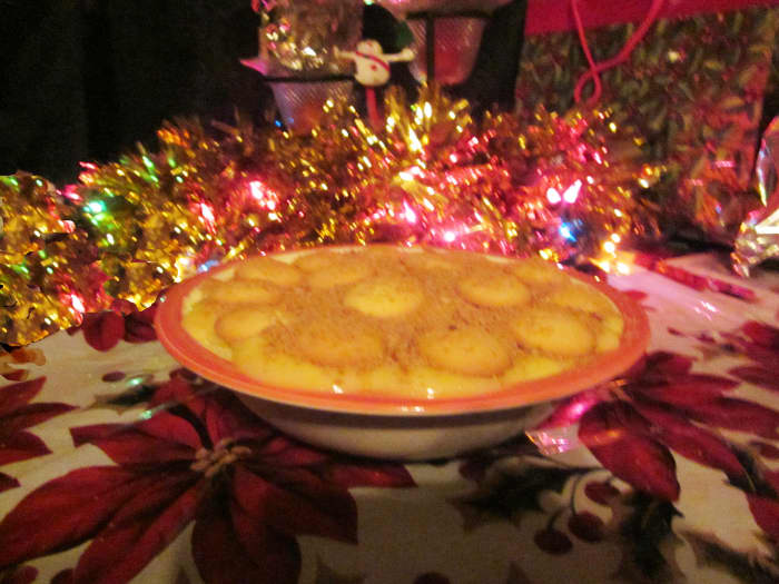 Finished dessert. You may indent your wafers in the pudding or not. They stay crispier longer if not pushed in.