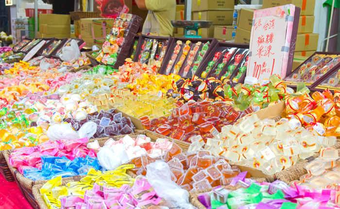 Fruit jellies stall during Chinese New Year in Singapore.