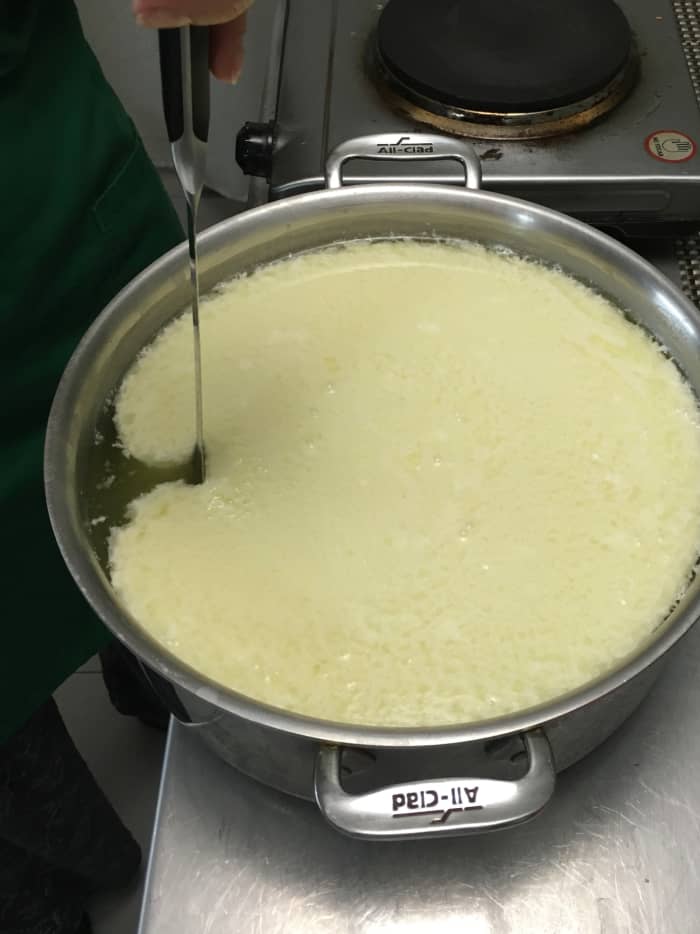 Let the milk rest for 5-20 minutes, or until it has thickened. It will look similar to yogurt, with the whey separating from the curd.