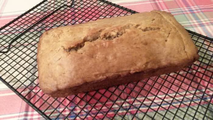Banana walnut bread on wire cooling rack.
