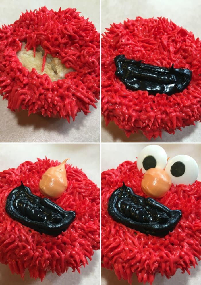 Making your perfect Elmo cupcake may take practice, so give yourself plenty of time to get it right.