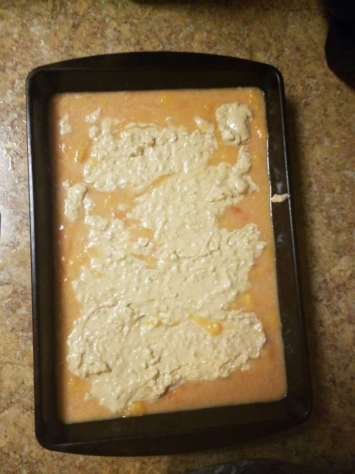Spread buttery crisp mix on top of peaches evenly. Bake 55-60 minutes, and prepare yourself because your house is going to smell amazing!