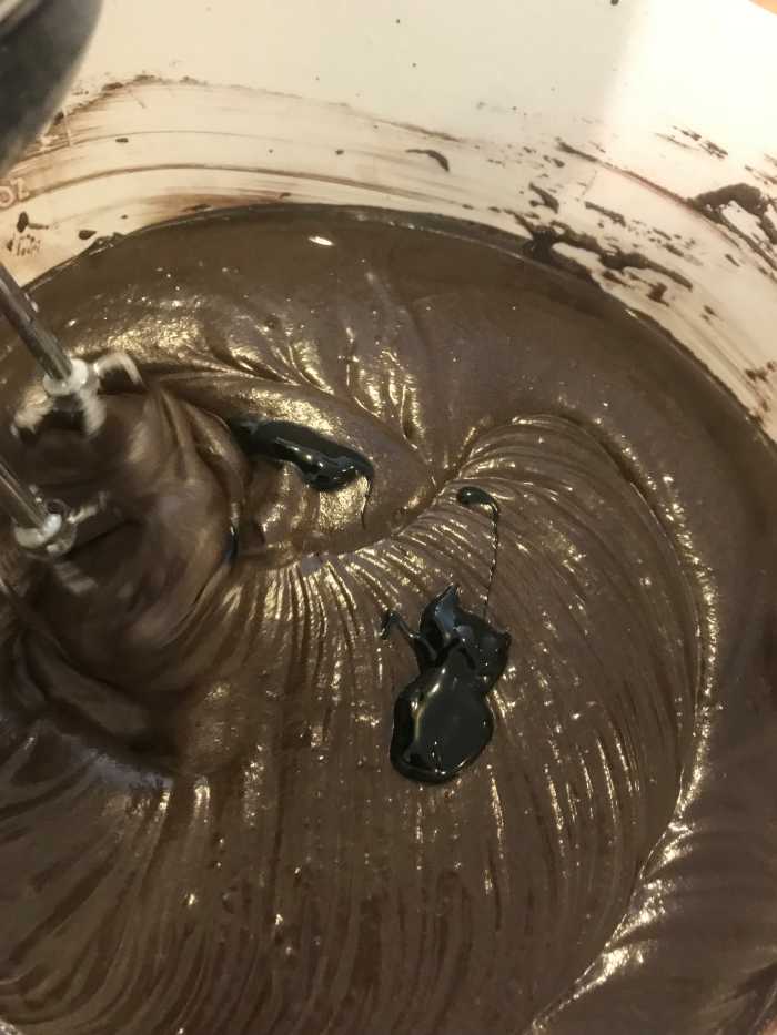 While not strictly necessary to the cake, the food coloring does give the final cake a gorgeous, rich, dark color. I use the gel type of food coloring, and I really like the results.