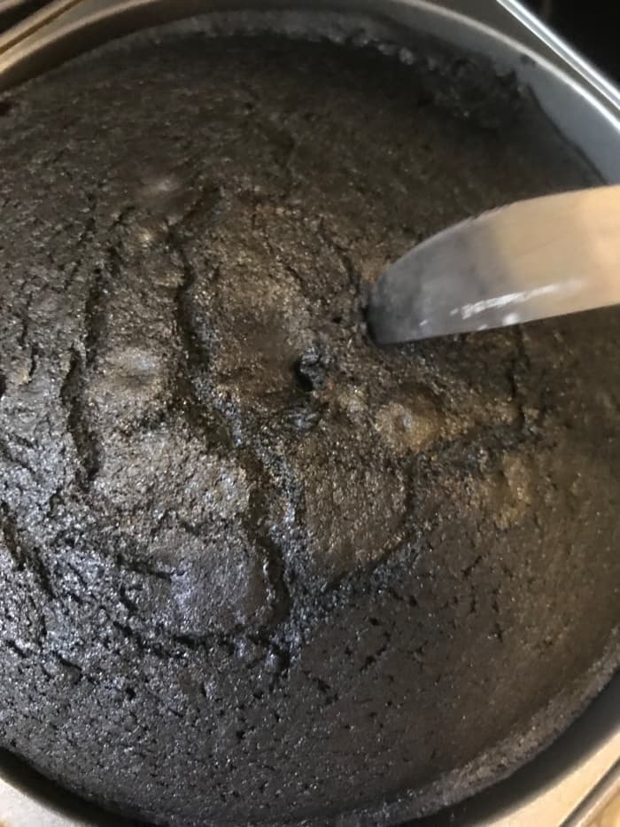 Bake cakes until a cake tester (or butterknife!) inserted into the center of each cake comes out clean, about 35-40 minutes at 350F.