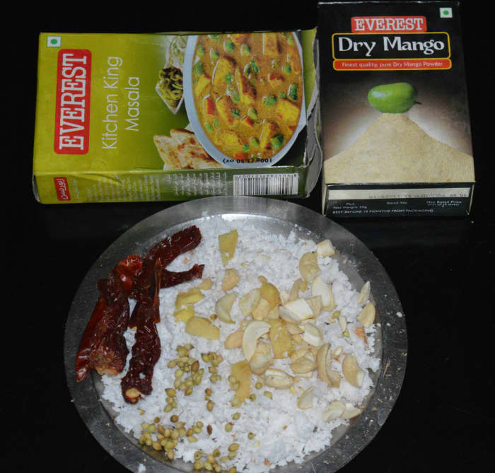 Step one: Keep the ingredients ready. These are the ingredients for the gravy. Grind the ingredients in the plate to make a thick sauce/paste. Keep aside.