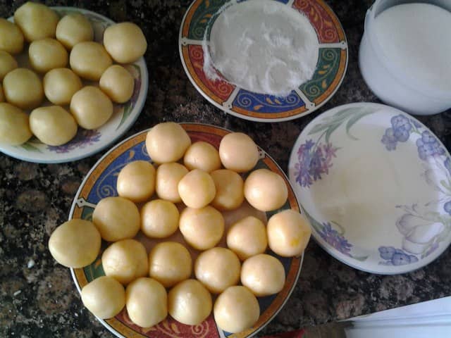 First, roll all of the dough into balls. The size can vary, but I try to keep mine all of relatively the same size.