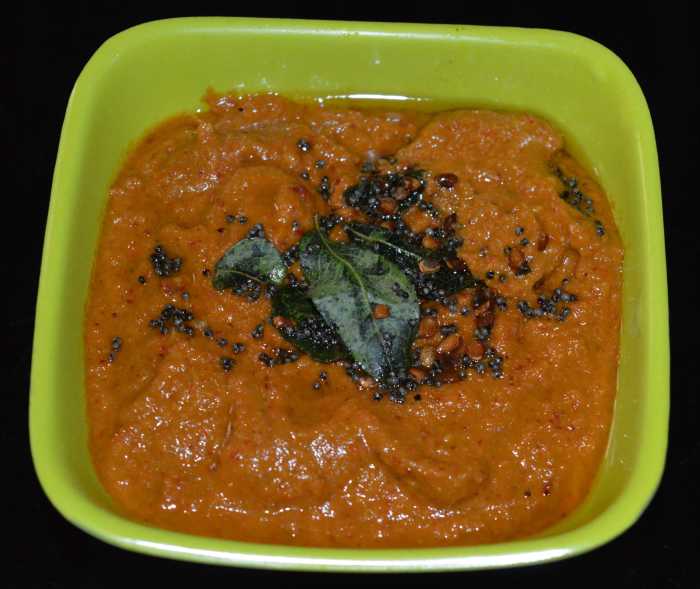 Step four: Add a tempering to it as per instructions. Mix well. Serve this awesome chutney with idli, dosa, or plain rice. Enjoy the taste!