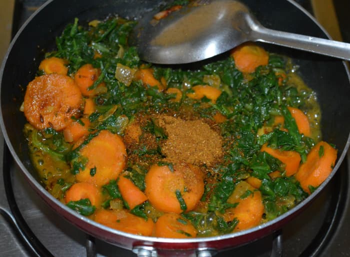 Step five: Add garam masala powder. Mix well. Turn off the heat. Your favorite spinach carrot curry is ready!
