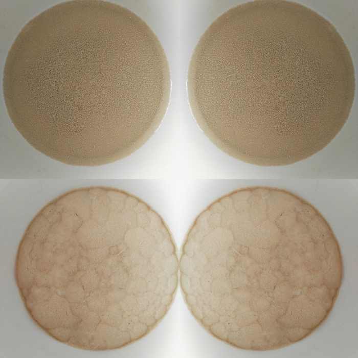 Top image: Yeast sprinkled onto warm milk Bottom image: Yeast after 10 mins