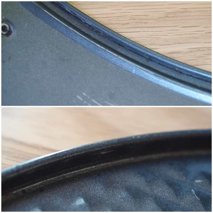 This is the inside rim of the side and the lip of the bottom of the pan.