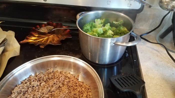 I went ahead and chopped and steamed my broccoli at the same time. These should both take about 20 minutes to cook.