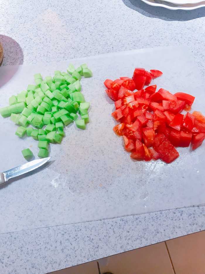 Cucumber and tomato prep.