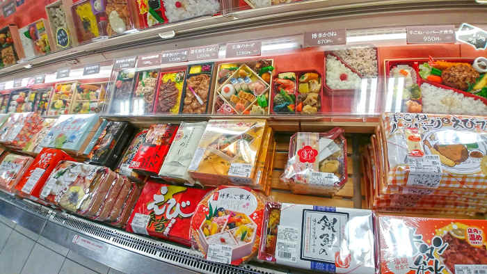 Breakfast and lunch Ekiben meal boxes on sale at Hakata Station, Fukuoka City.