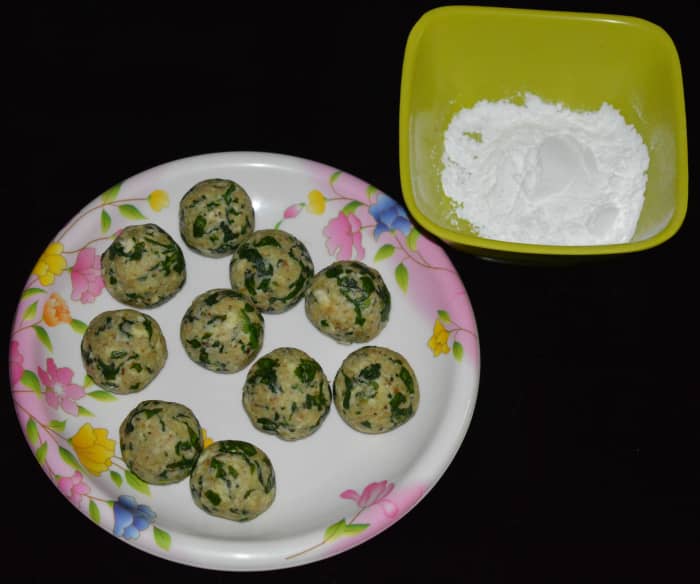 Step four: Divide the dough into 10 equal portions. Shape each portion into a ball. Roll each of them in all-purpose flour.
