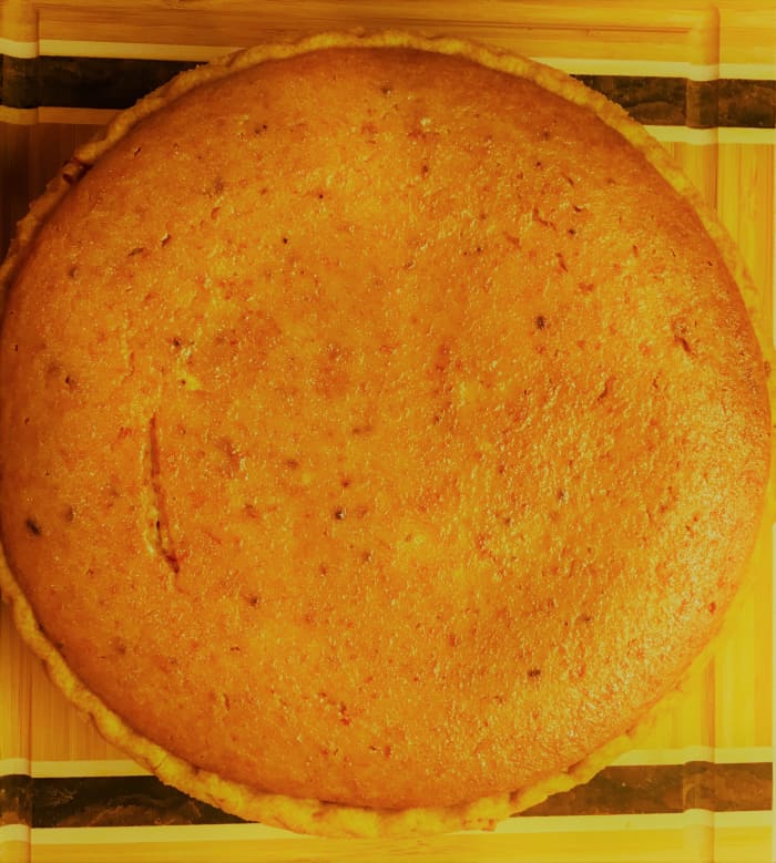 The pie is finished when it is firm to the touch. Looks exactly like a pumpkin pie but tastes sweeter!