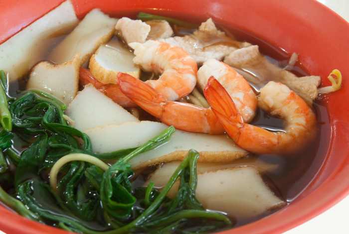 Prawn noodles “Soup.” One of the most popular Singapore noodle dishes.