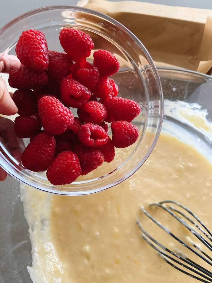 Combine the raspberries into the mixture.