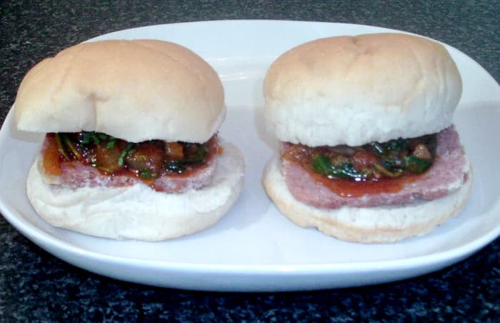 Leftover spinach curry adds a unique twist to corned beef on bread rolls