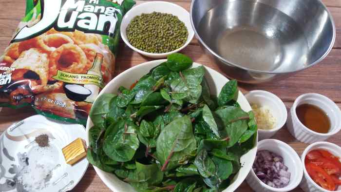 Ingredients for ginisang monggo with chicharron