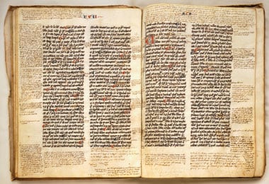 A medieval manuscript of Aristotle copied in the original Greek--if you look carefully, you will see notes in the margins called "scholia," which were preserved as commentary for subsequent readers and copyists.