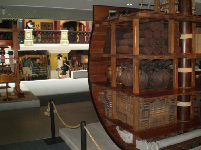 A scaled-down model of an exploration era Portuguese caraval on display at the Museum of Macau, Macau, China.