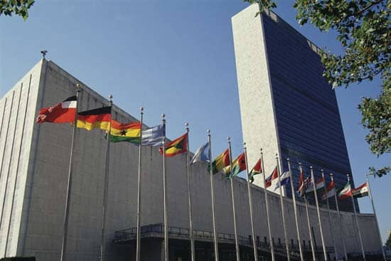 The United Nations Secretariat Building at the United Nations headquarters in New York City, United States of America.
