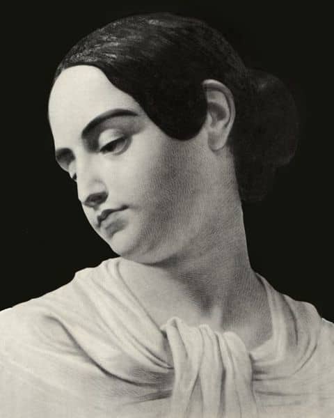 Virginia Eliza Clem Poe portrait in death, possibly painted by Marie Louise Shew, a good friend of Edgar and Virginia.