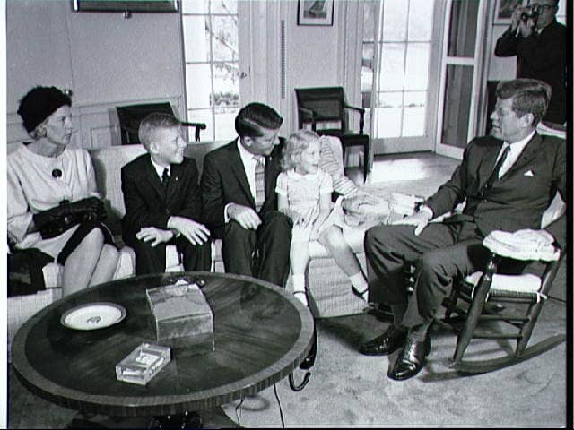 Wally Schirra and family meet President Kennedy following the Sigma 7 flight. Photo courtesy of NASA.