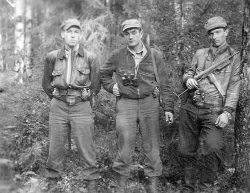 Fighters of the Lithuanian anti soviet resistance: Klemensas Sirvys alias "Sakalas", Juozas Luka alias "Skirmantas" with Benediktas Trumpys alias "Rytis".