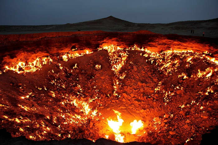 The Burning Gates of Hell in Turkmenistan at night. It has been burning since 1971. Taken April 20, 2010