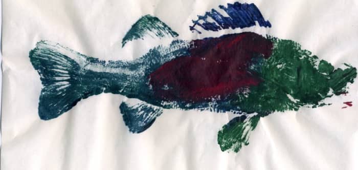 A gyotaku print made by artists Theocharis Athanasakis and Sachiko Kitagawa using a rubber fish.