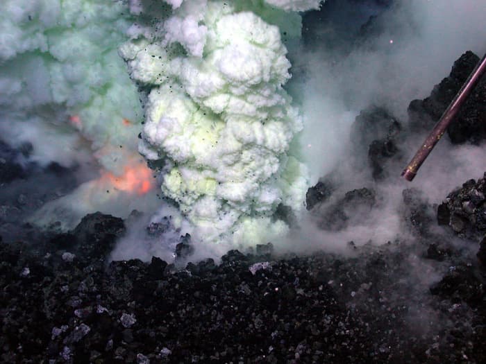A submarine volcano on the ocean floor