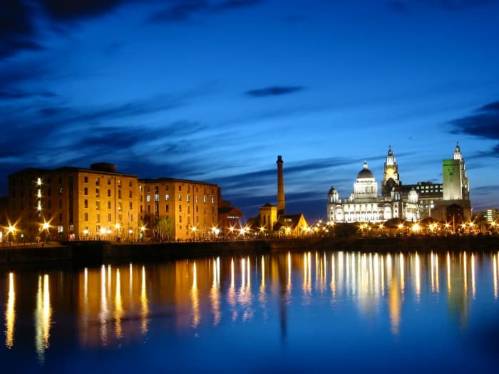Albert Docks at night, on the River Mersey, Liverpool, UK.